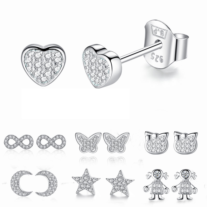

2020 Romantic Jewelry 925 Sterling Silver Round Stud Earrings For Women Wedding Elegant Clear Cubic Zirconia Stone Earrings Gift
