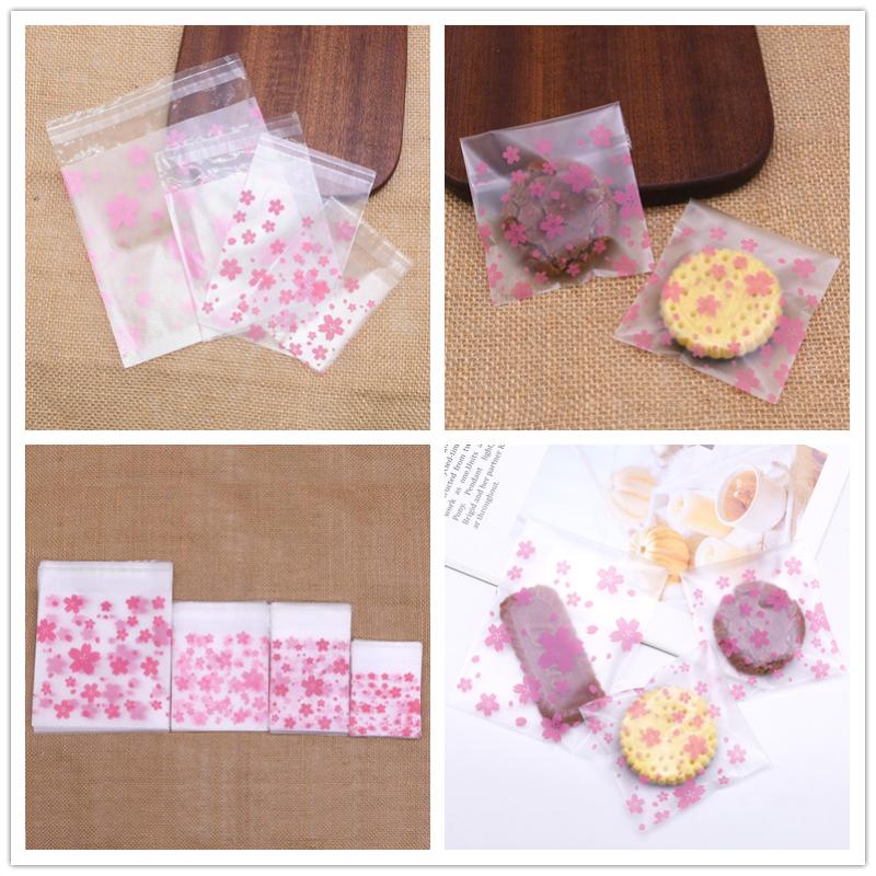 

25/50Pcs Pink Cherry Flower Print Transparent Candy Bags Xmas Birthday Wrapper Gift Bag for Kids Party Cookie Package Supplies
