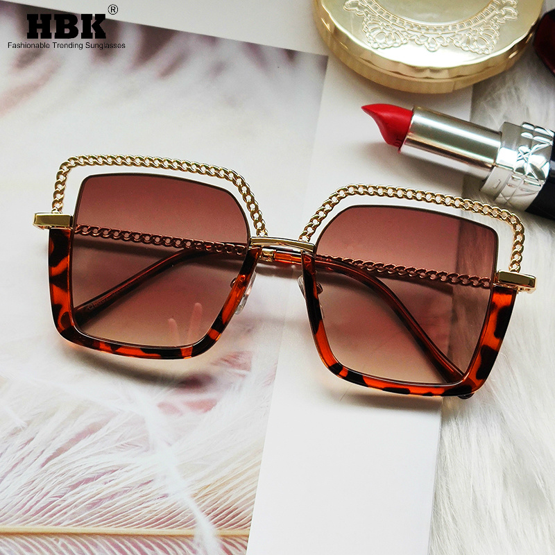 

Chain Women Big Frame Oversize Clear 2021 Sexy Glasses Designer Sun New Shades Vintage Fashion Gradient Sunglasses Brand Square Skdro, White;black