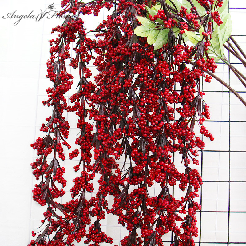 

115cm Red Christmas Berry Artificial Flower Fruits Hanging Wall Foam Plants Vine Home Decoration Wedding Photo Props Berry Vines