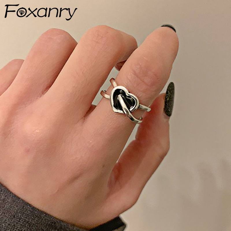 

Foxanry 925 Sterling Silver LOVE Heart Rings for Women New Fashion Creative Cross Hollow Geometric Elegant Party Jewelry Gifts