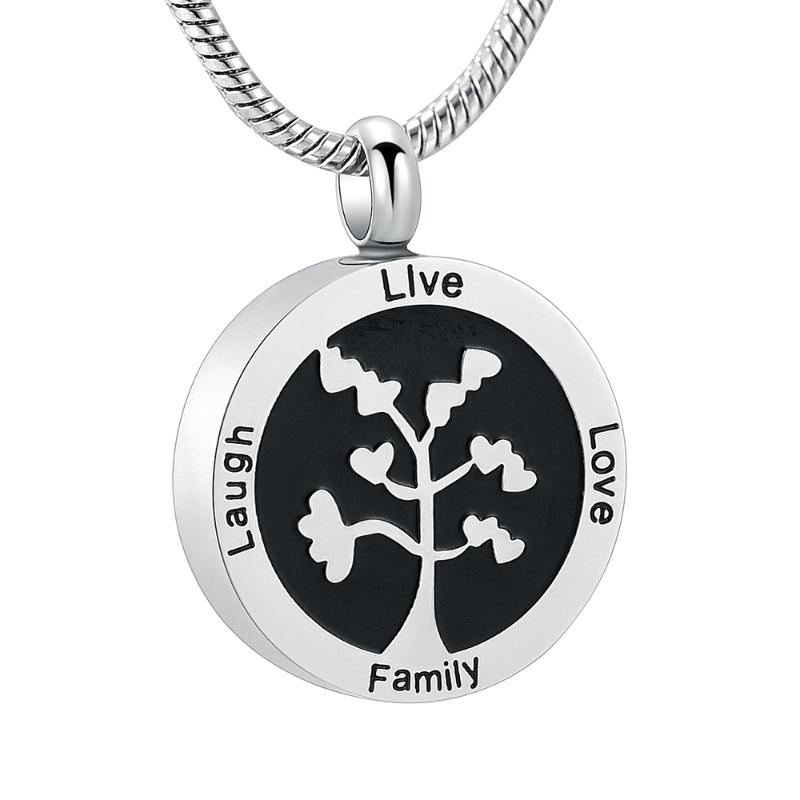 

IJD10738 Stainless Steel Cremation Tree of Life Memorial Necklace for Ashes Urn Keepsake Pendant Love Round Jewelry