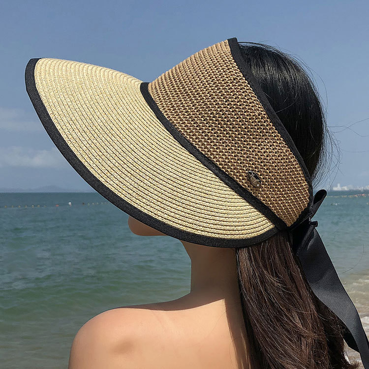 

Wide Brim Hats Sun For Women Summer Cap Straw Hat Visor Casual Brimmed Floppy Foldable Solid Beach Y703, Kh