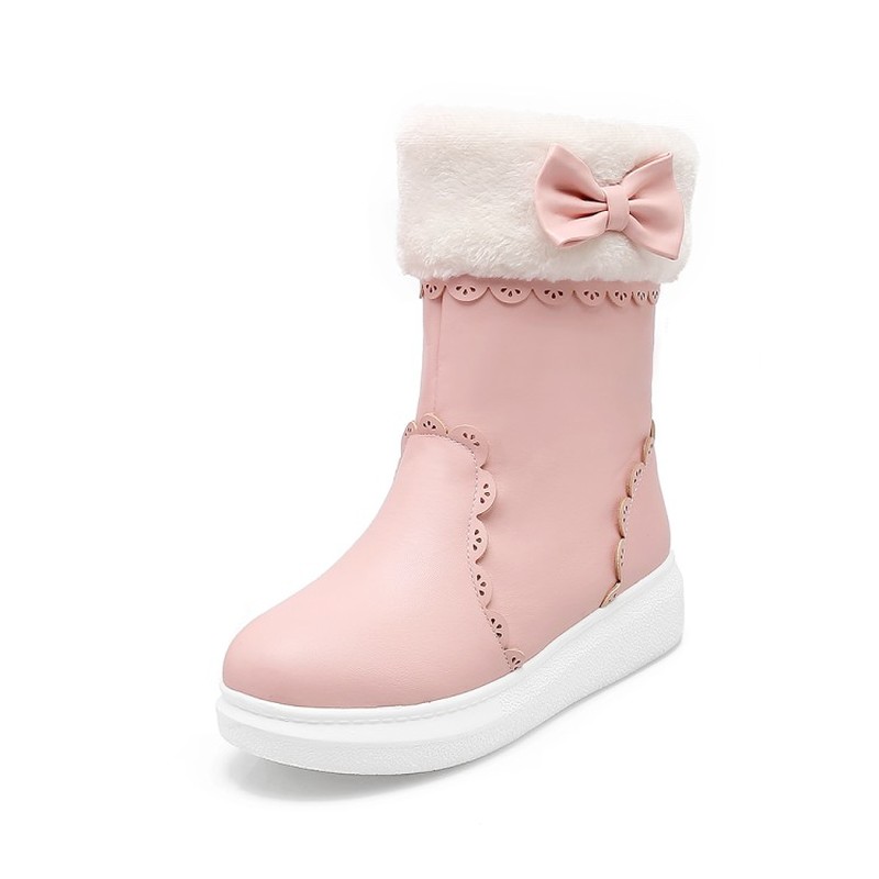 

High Quality 2020 Fashion Women Boots Winter Shoes Women Fur Warm Snow Boots Casual Ankle butterfly-knot, Creamy-white