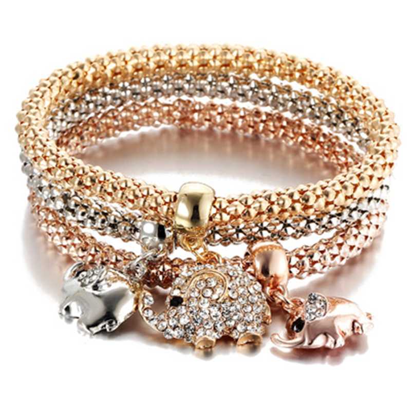 

10pcs/lot Hot Selling New Alloy Tricolor Bracelet Set Stretch Popcorn Corn Chain Bracelet Pendant