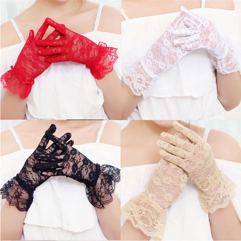 

High Quality Lace Hollow-Out Sun Protection Gloves Delicate Lace Jacquard Pattern Gloves Bride