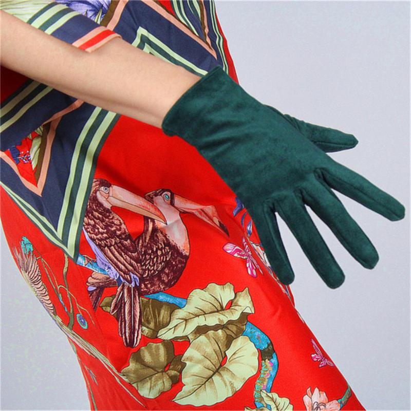 

Fashion Women Suede Gloves 21cm Short Simulation Leather Sanding Skin Suede Matte Dark Green JPSL21