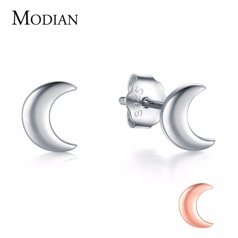 

Modian New 2020 Solid 925 Sterling Silver Rose Gold Color Moon Stud Earrings For Women Trendy Small Exquisite Jewelry Bijoux