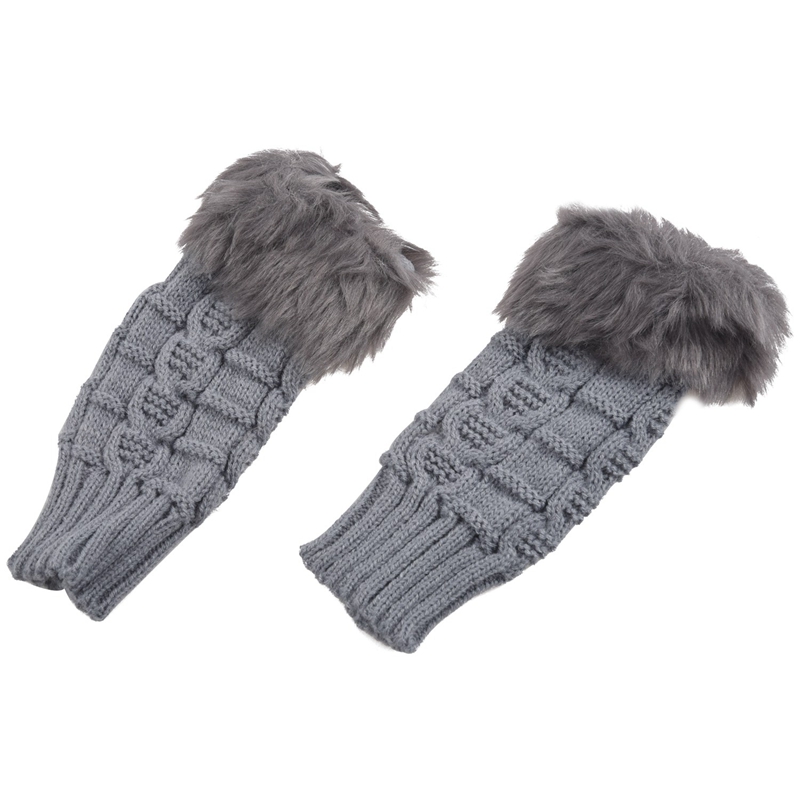 

Women Faux Fur Hand Wrist Winter Warmer Knitted Fingerless Gloves Gift