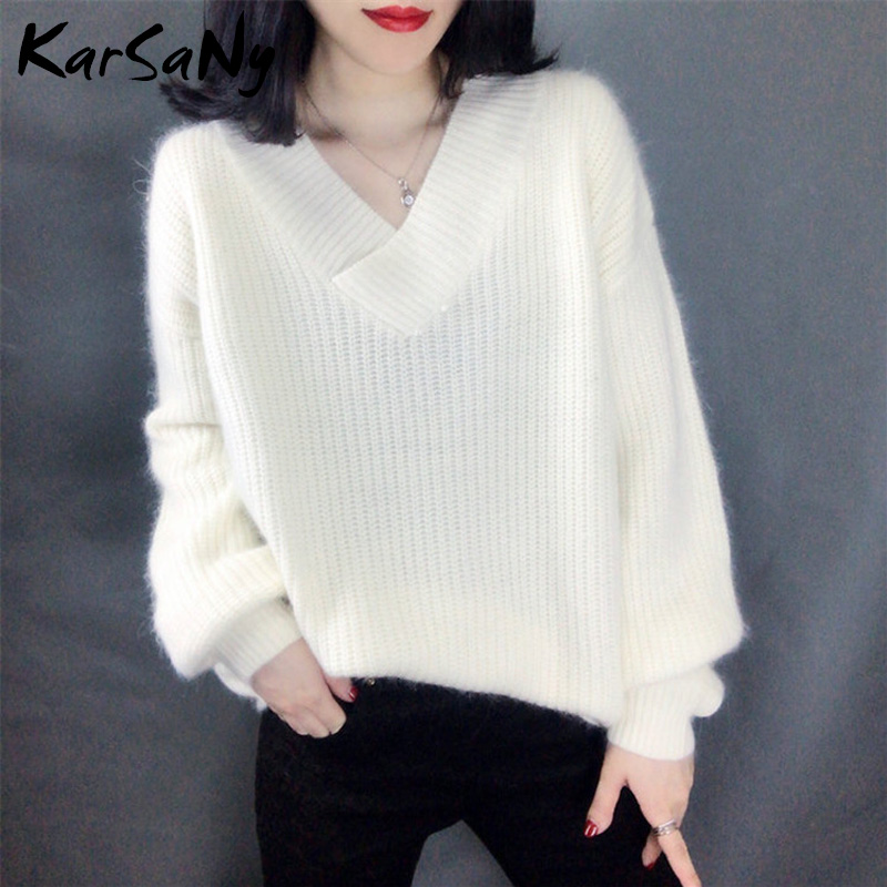 

Winter Women' Sweater Oversize Woman Ssweaters For Women Warm Women' Jumper V-Neck Pullover Sweater Knitted Women Winter 2020, Beige