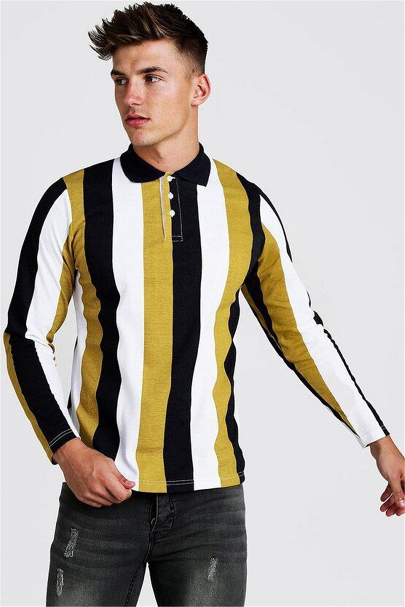 

Striped Men Polos Turndown Collar Long Sleeve Slim Tops Casual Autumn Designer Plus Size Mens Clothing Dropshipping, Gray