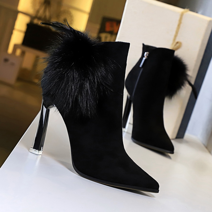 

Women's Boots Pointed Toe Yarn Elastic Ankle Boots Thick Heel High Heels Shoes Woman Female Socks Boots 2021 Spring Size 34-40, Black