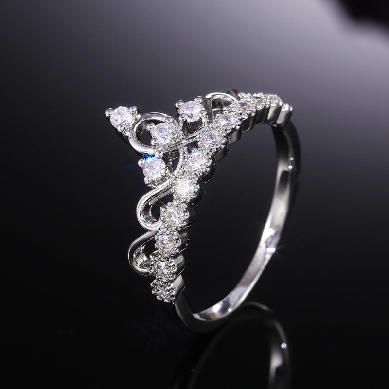 

USTAR Princess Crown Rings for women cubic zirconia micro pave setting engagement wedding rings female Anel accessories