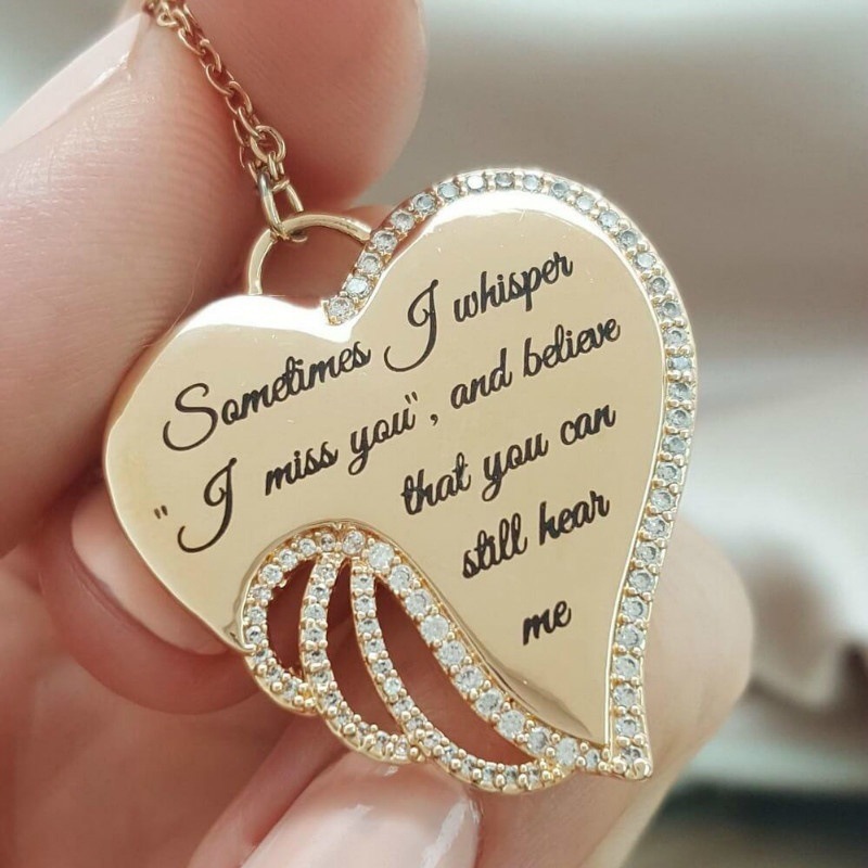 

Sometimes I Whisper I Miss You, and Believe That You Can Still Hear Me Elegant Sanctity Angel Wing Necklace Jewelry Gifts, Silver