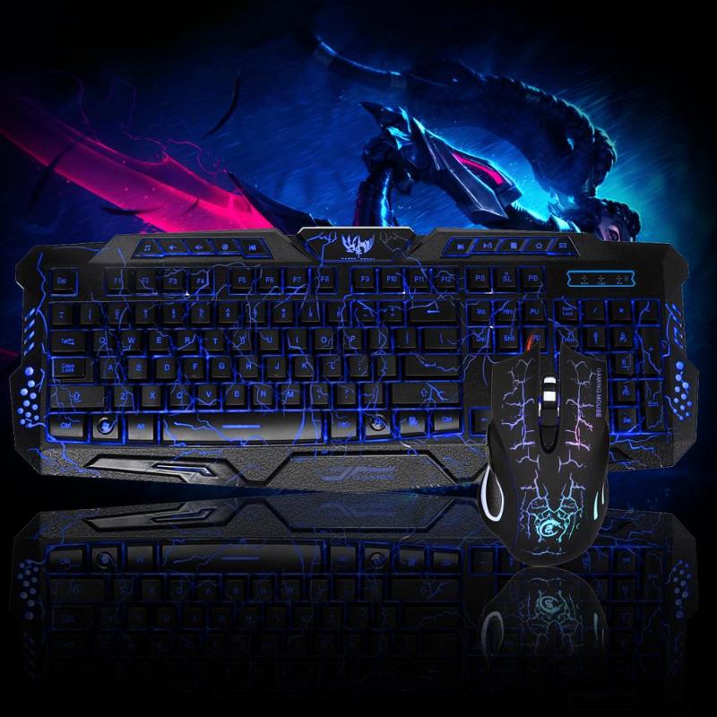 

Three color backlight wired game keyboard suit colorful luminous game mouse keyboard Russian