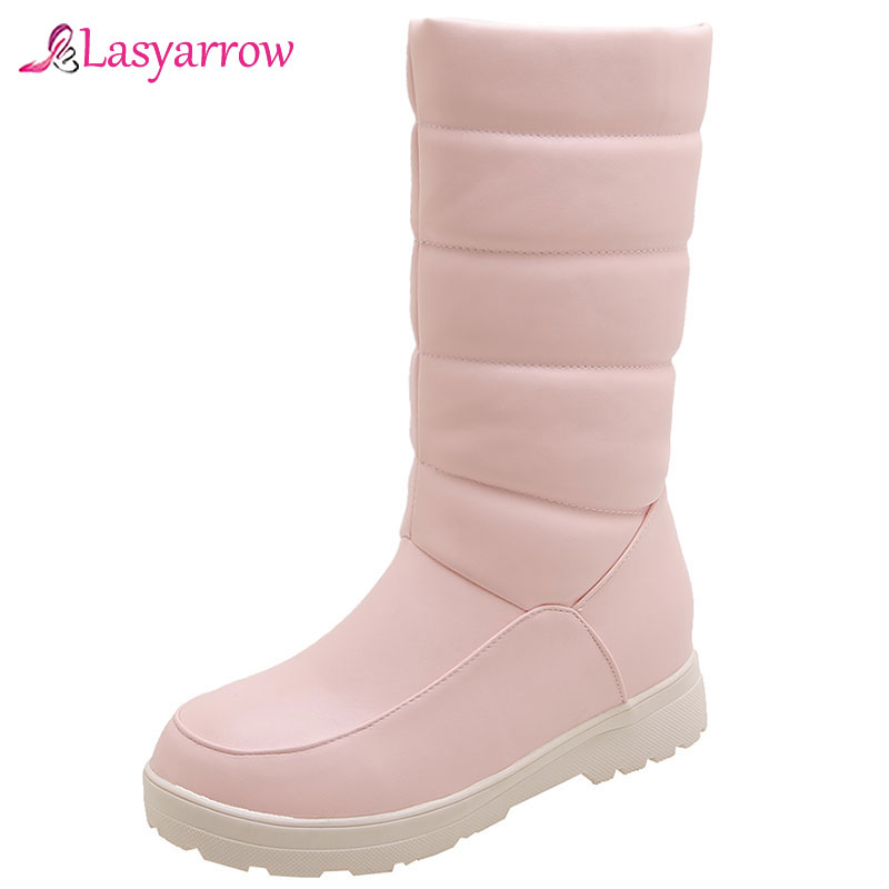 

Lasyarrow 2020 plus size 50 winter snow boots thick fur keep warm women half boots round toe comfortable flat casual shoe ladies, Black