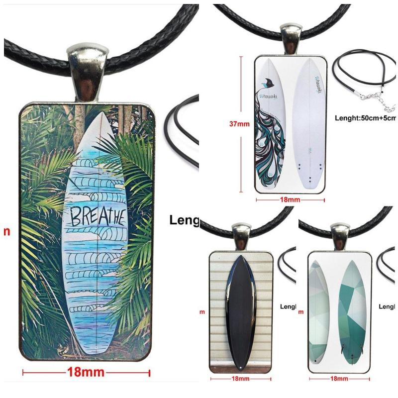 

For Women Kids Surf Boards Steel Color Glass Cabochon With Rectangle Shaped Pendant Choker Necklace