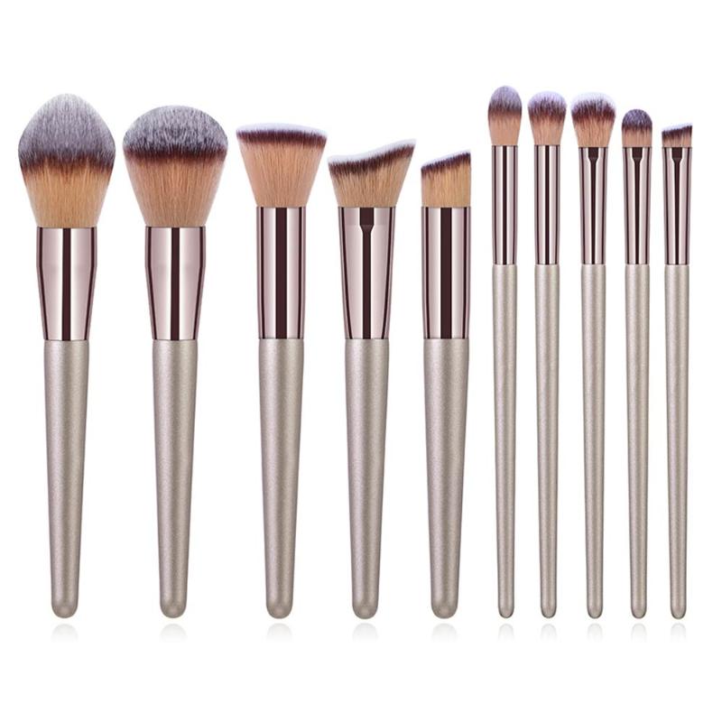 

10pcs Champagne Makeup Brushes Set Foundation Powder Blush Eyeshadow Concealer Lip Eye Make Up Brush Cosmetics For Make Up Tools