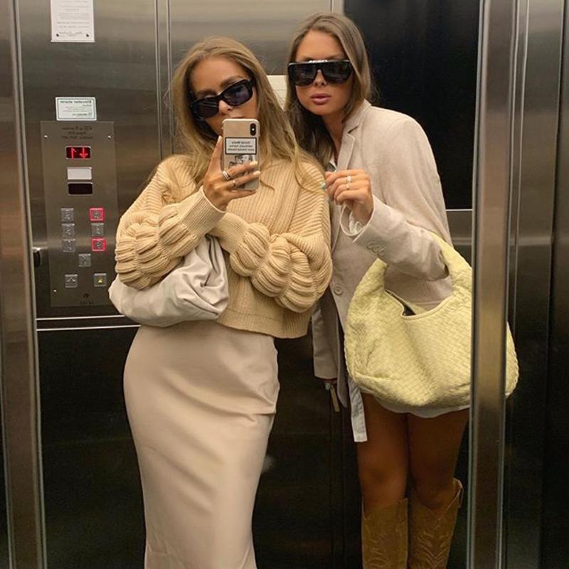 

Women Casual Turtleneck Losse Sweater Lantern Sleeve Solid Color Streetwear Pullovers Stretch 2020 Autumn Winter New Sweaters, Green