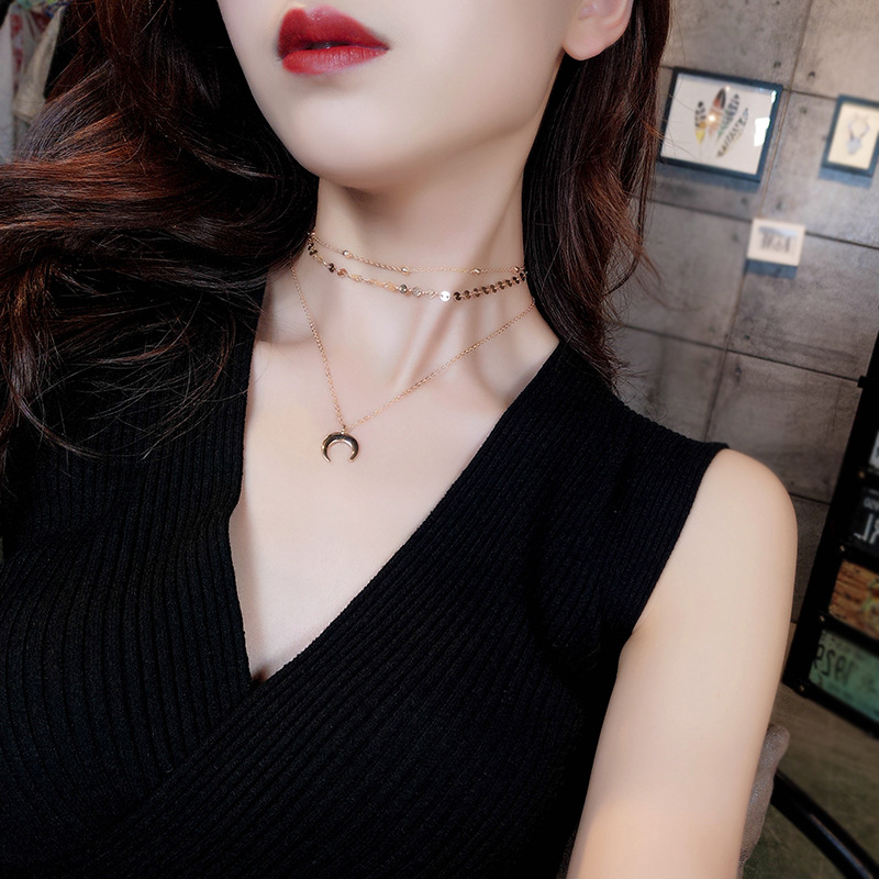 

PJX Classic Moon Multi layer Necklace Combination Alloy Cresent Pandent Chain Sexy Chocker for Women Suit On Party Hot Sell