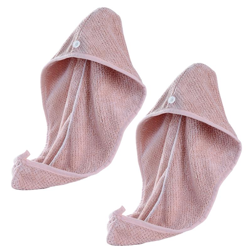 

2Pcs Women With Button Reusable Water Absorption Hair Drying Towel Home Travel Magic Spa Washable Bath Cap Bathroom Rapid Turban