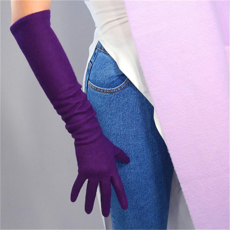 

Cashmere Gloves Long Section 50cm Fashion Elegant Elastic Wool Woolen Woolen Small Fragrance Lavender Dark Purple YR08