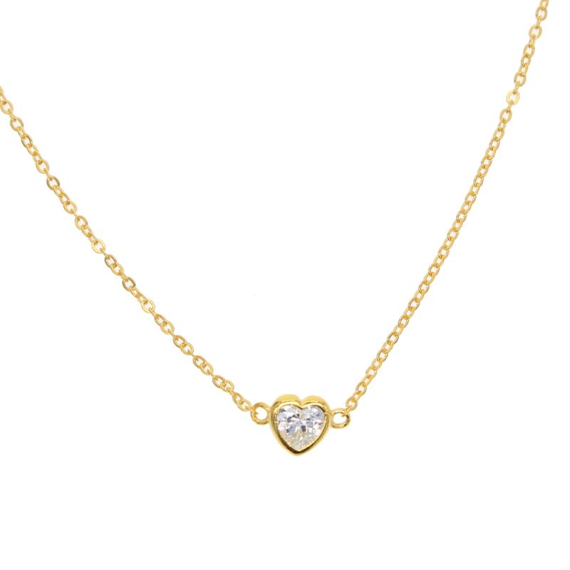 

925 Sterling Silver Fashion Tiny gold color CZ Heart Pendant Necklace delicate chain minimal heart chocker for women Jewelry