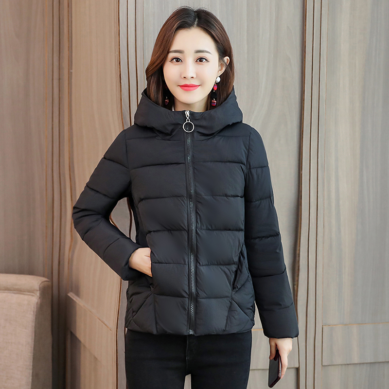 

plus size women winter parka solid slim jackets hooded stand collar thick female coats Korean style outwear manteau femme hiver, Black