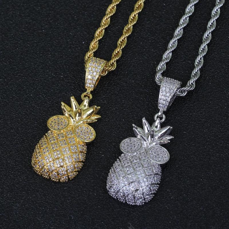 

Simple fashion hip-hop jewelry pineapple pendant copper inlaid zircon hip hop necklace jewelry wholesale