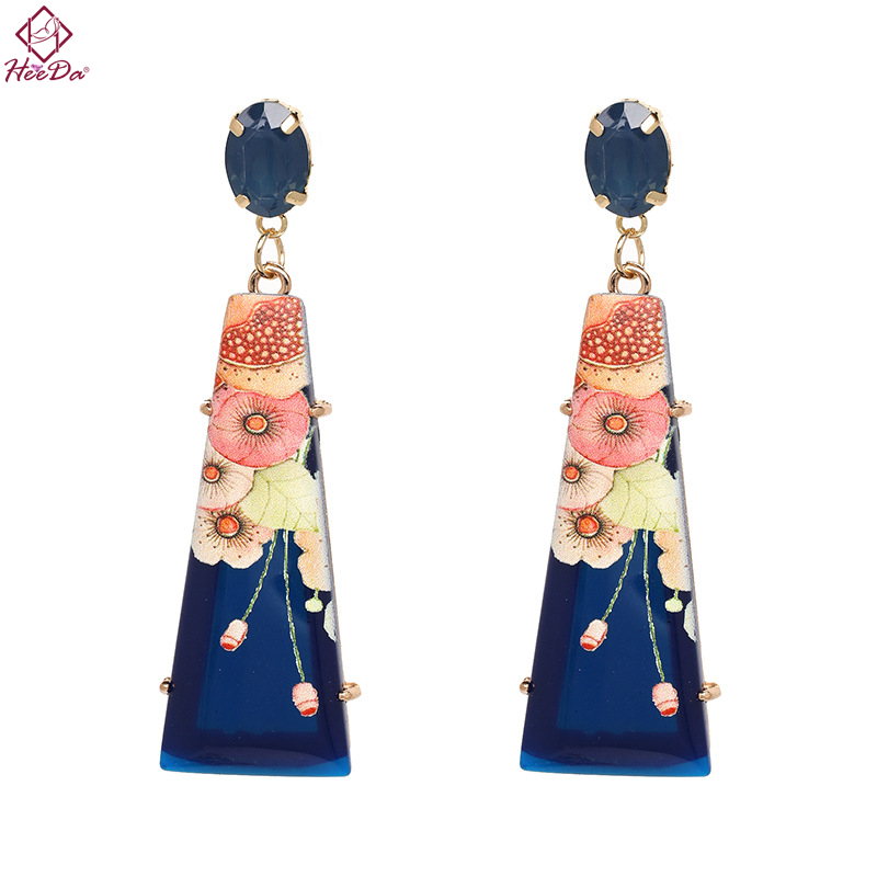 

Heeda Kpop Big Name Resin Earrings Women Vintage Ethnic Printing Earring 2020 New Blue Red Personality Ear Jewelry Accessories