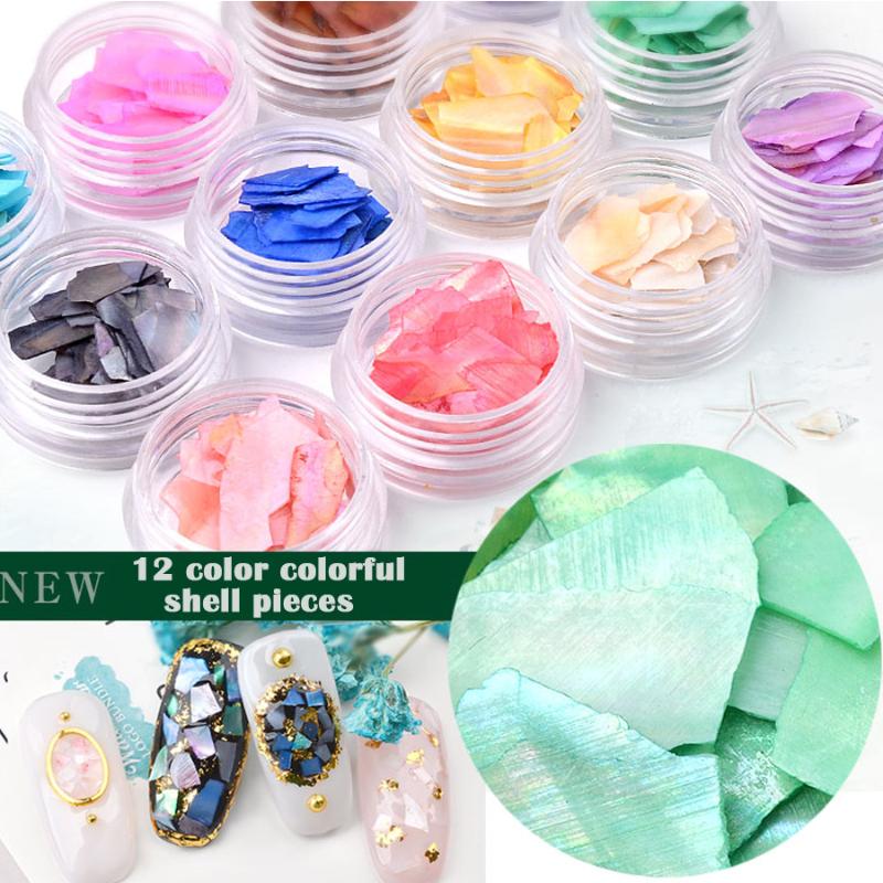 

360g 12 Color Abalone Shell Nail Art Decoration Irregular Shell Paper Flake Slice Sequins Fragment 12 Box