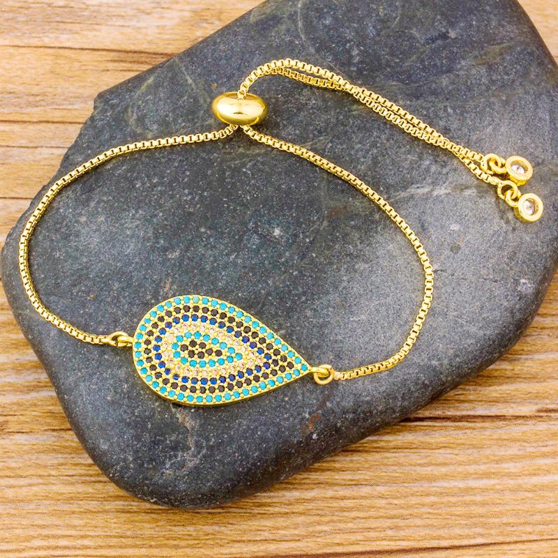 

High Quality Summer Lucky Jewelry Water Drop Shape Chain Copper Adjustable Bracelet With Cubic Zirconia Rhinestone For Women