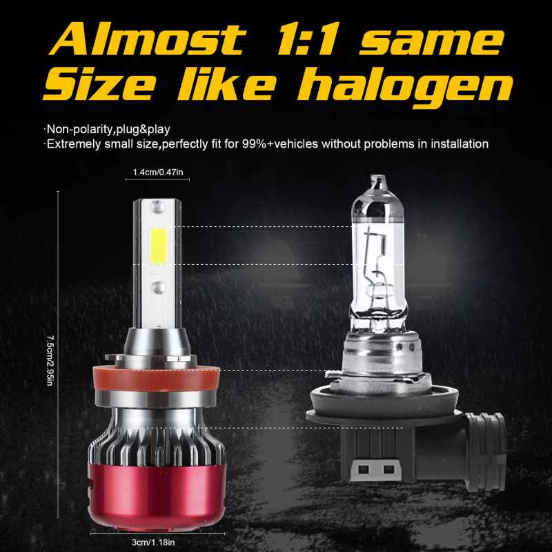 

Mini Size Car Headlight NAUXITO H1/H4/H7/H11/9005/9006 LED Car Headlight Bulbs 240W 24000LM 6000K White COB Fog Light 12/24V