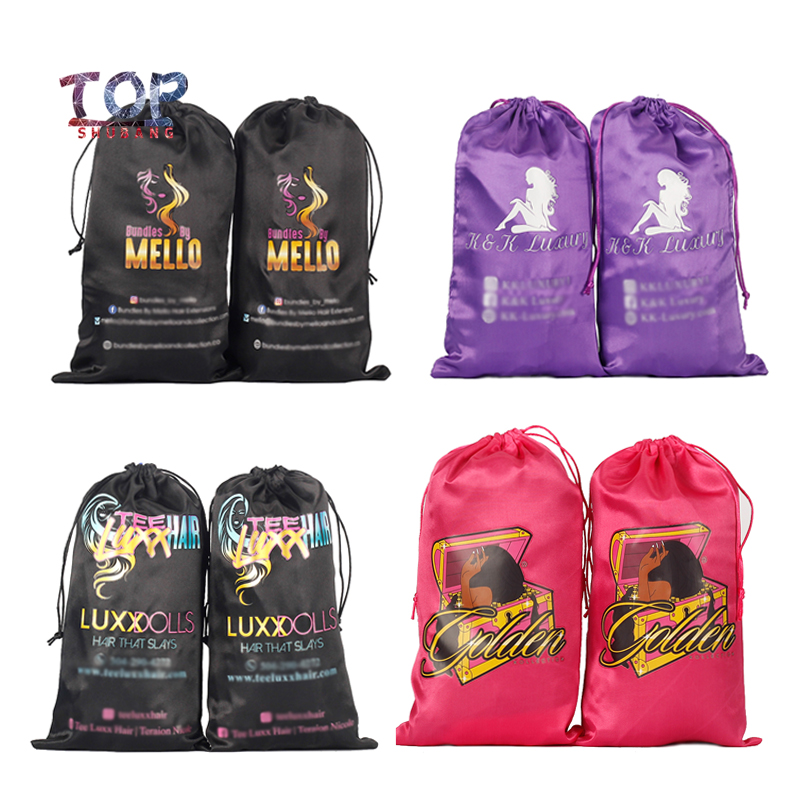 

Customized Logo Wig Bags Satin Bags Drawstring Hair Packaging Hair Extension Packaging