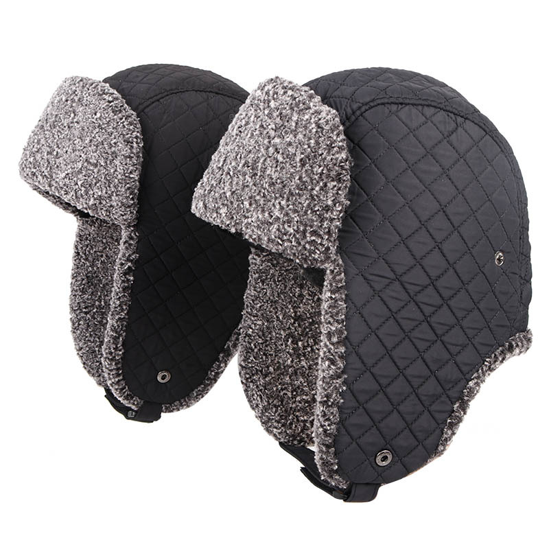 

Unisex Bomber Fur Lined Winter Trapper Hat Hat Windproof Simple Ear Caps Thicken Waterproof Warm, Black
