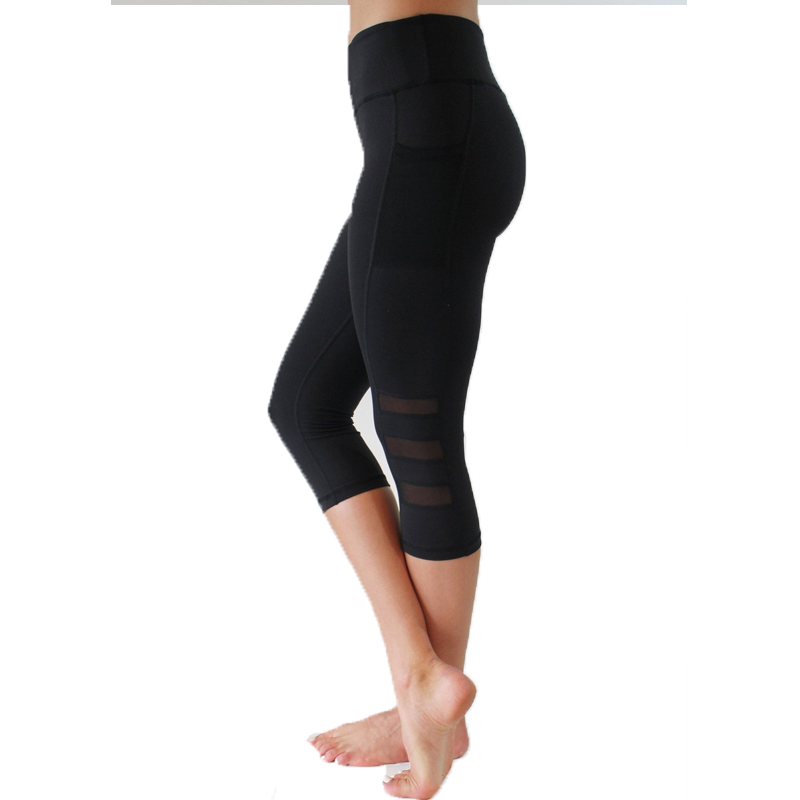 

Mesh Splicing Yoga Leggings High Waist Yoga Pants With Pocket Tummy Control Workout Running Cropped Pants Leggins Women Legging, Black