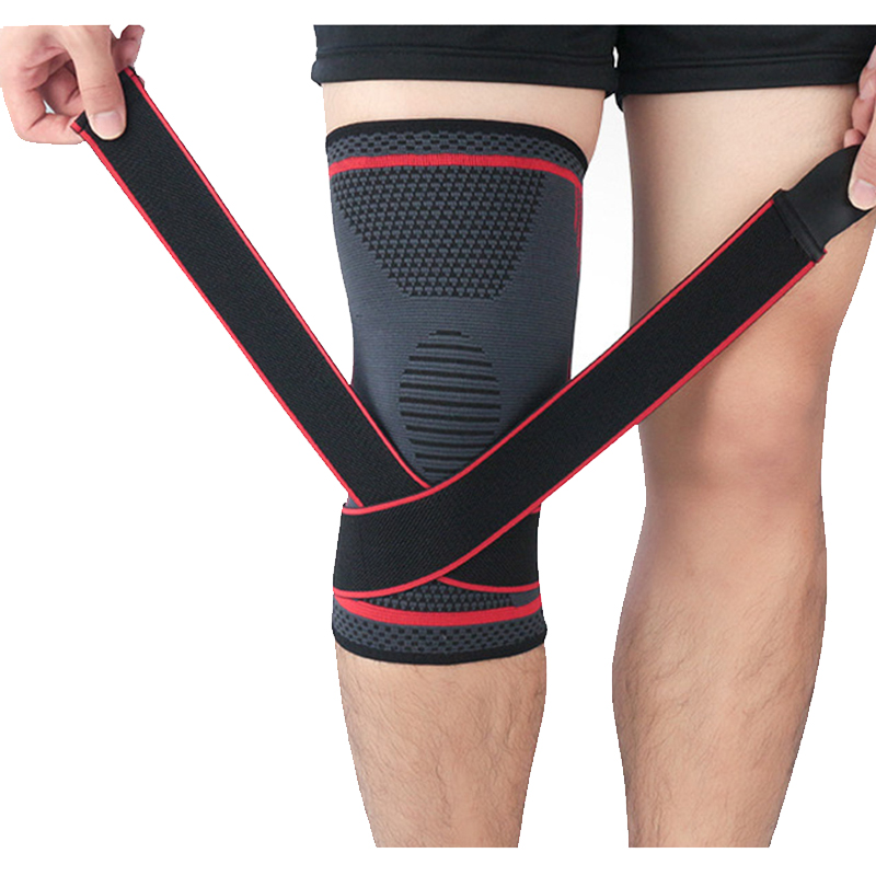 

1pcs Nylon Pressuried Sports Knee Pads Breathable Knee Support Brace Running Fitness Hiking Cycling Protector silicone pad, Red