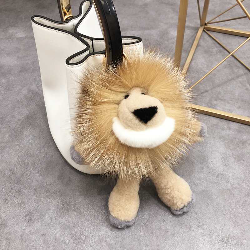 

100% Real Fur Pendent Bagpack Hang Pendant Car KeyChain Charm Cute Toy Lion Pendant