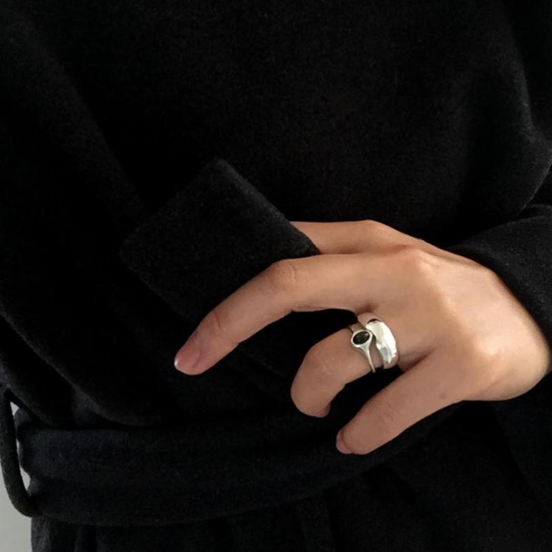 

925 sterling silver black agate rings gold silver vintage round elegant temperament open rings for women fine jewelry