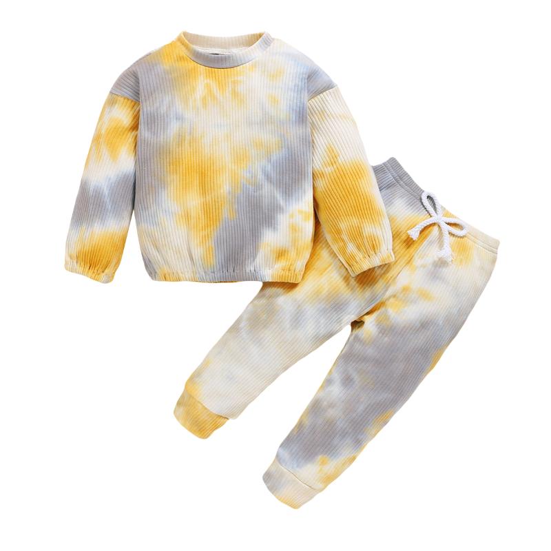 

2-6Years Kid Baby Tie-dye Suit Long Sleeves + Trousers Elastic Waist Ribbed Spring Clothing