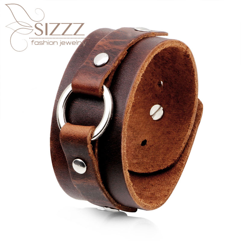 

2020 European and American punk wide leather casual vintage bracelet&bangles for men