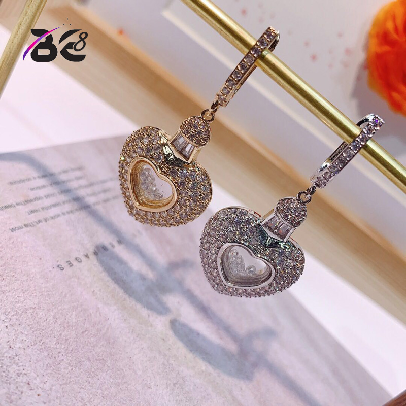 

Be8 Hot Sale Fashion Design Micro CZ Pave Love Heart Shape Drop Earring for Women Long Drop Earring Brincos Wedding Jewelry E857