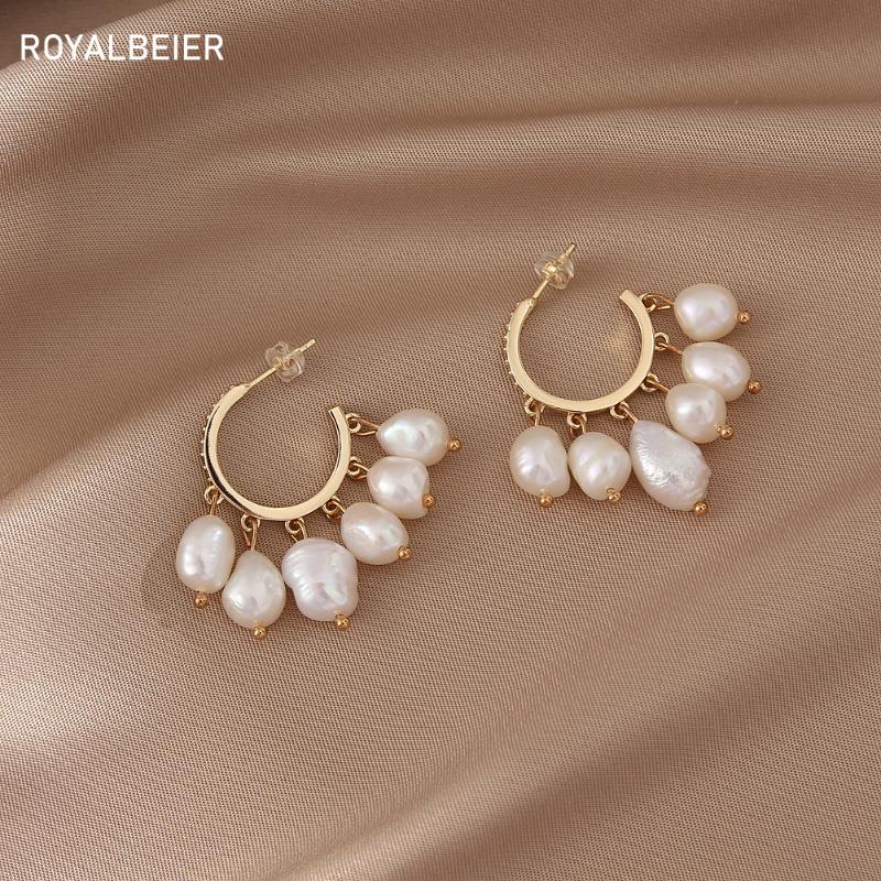 

Hoop Earrings Real Freshwater Pearl Earrings For Women Baroque 7-9mm white/black Pearl Fine Jewelry