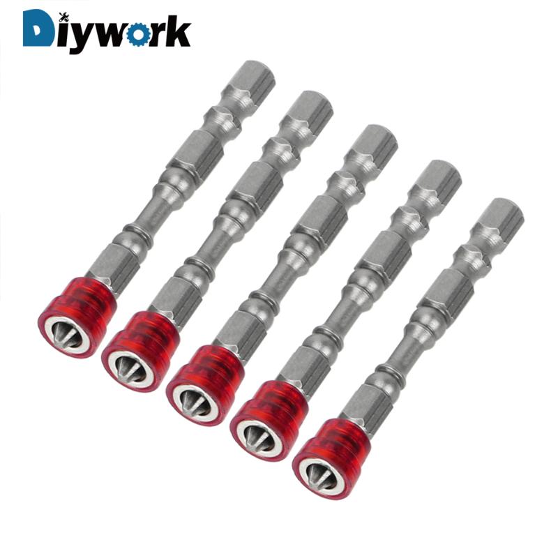 

DIYWORK 5pcs/set Electric Drill Bit Set Single Head Anti-Slip Hand Tools PH2 Electronic Screwdriver with Magnetic Ring
