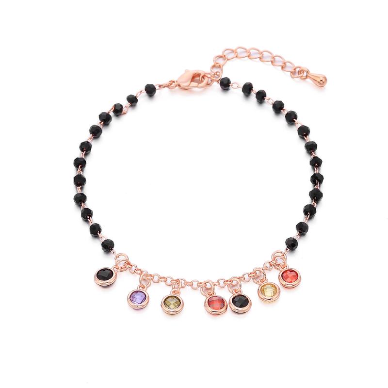 

Colorful Small Round Cubic Zirconia Charms Bracelets For Women Black Beads Dangle Bracelet Trenday Boho Jewelry Pulsera 2020