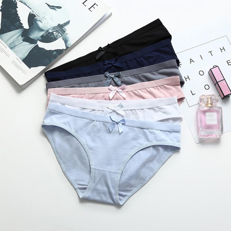 

Summer new style cotton underwear simple shorts bow sexy ladies solid color low-waist briefs, White