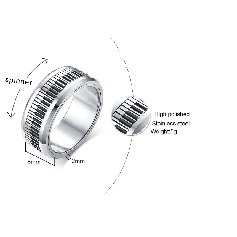 

Rotatable Spinner Ring Men Music Piano Keyboard Stainless Steel New Man Boyfriend Gift