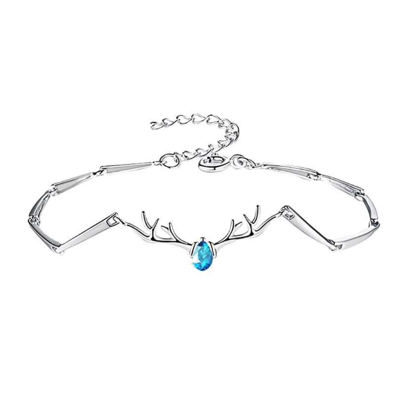 

Luxury Women Zircon Crystal Cuff Antlers Bracelet Bangle Chain Wedding Jewelry