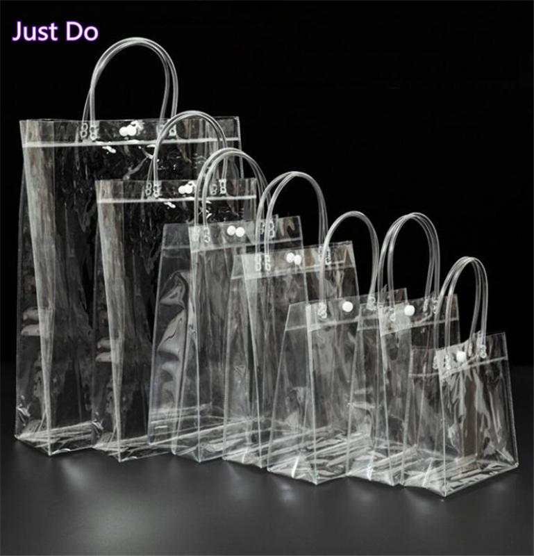 

10pcs soft plastic gift packing clear plastic gift bag with handle Transparent bag cosmetics packaging bags