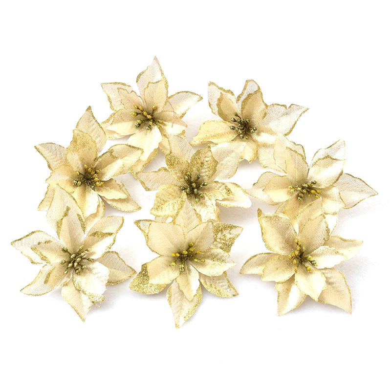 

16Pcs/Set Christmas Tree Drop Hanging Glitter Pendants Ornaments Christmas Flower Garden Decorations, Gold